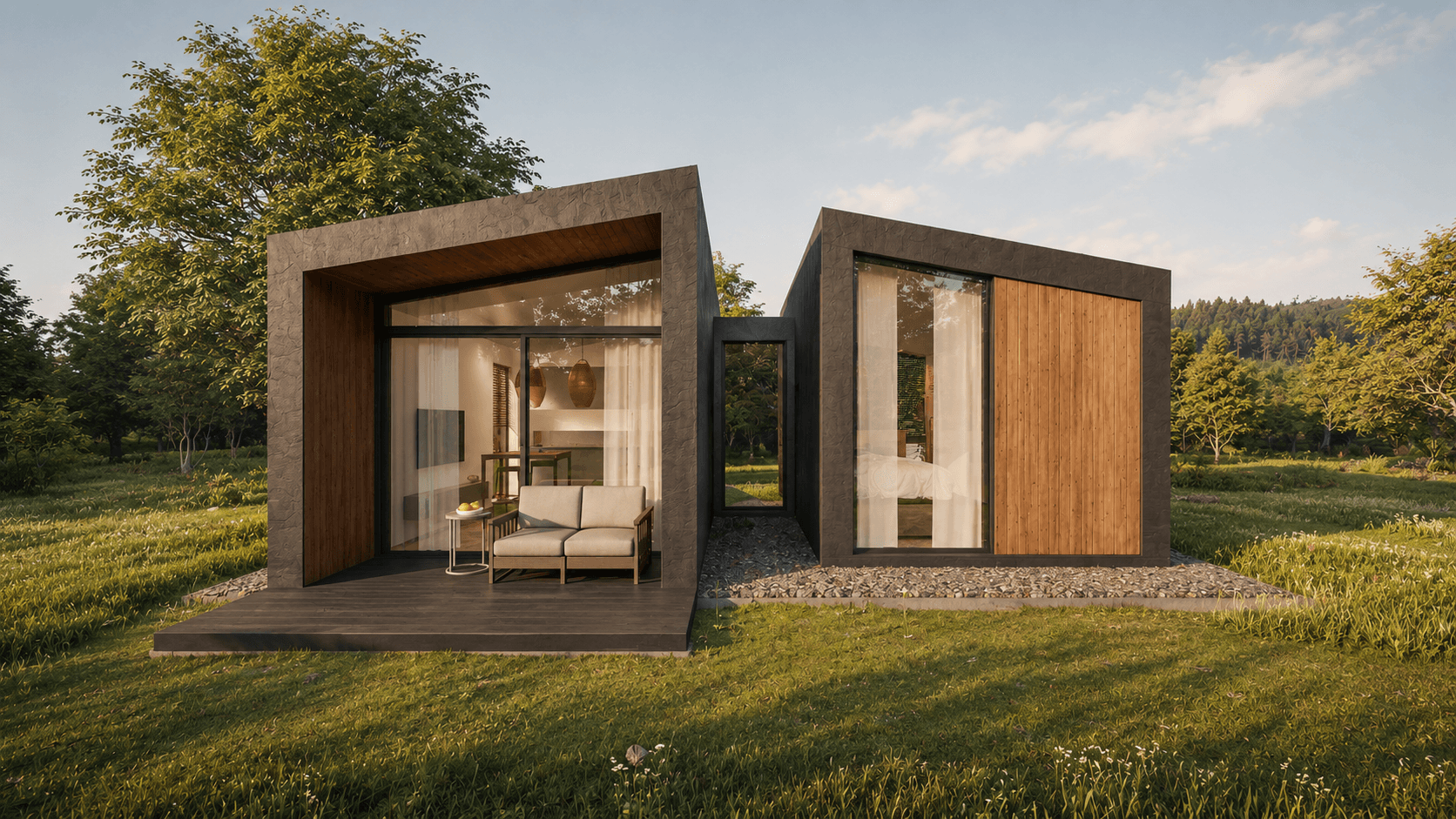 Oryen — west elevation showing open living module